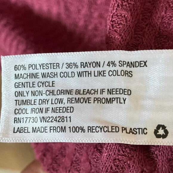 Knox Rose Womens Blouse Burgundy Waist Tie Peplum Long Sleeve Stretch Large - Picture 7 of 12